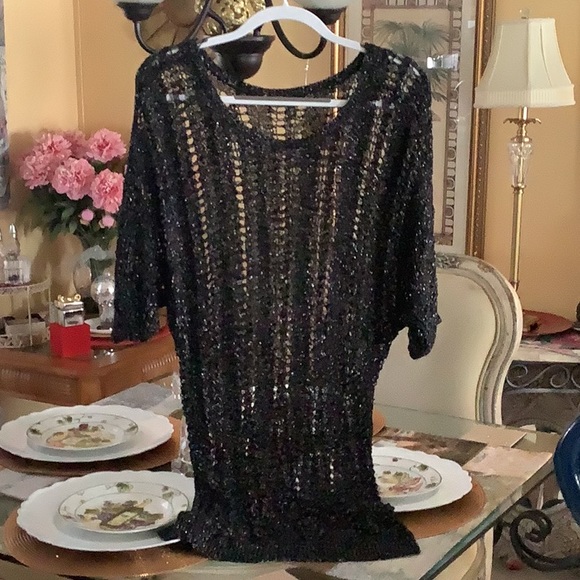 Express crocheted sweater black silver nice over leggings size medium. H… - Picture 2 of 12